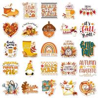 50 pegatinas de PVC impermeables con dibujos animados de grafiti para la temporada de otoño, decoración DIY en inglés para vasos, cuadernos y fundas de teléfono.