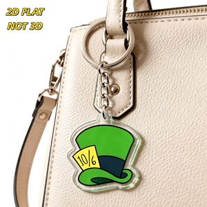 Porte-clés en acrylique <span class=keywords><strong>Chapeau</strong></span> Haut-de-forme Vert <span class=keywords><strong>du</strong></span> Chapeleur <span class=keywords><strong>Fou</strong></span>, avec détail de marque 10/6, breloque fantaisie inspirée <span class=keywords><strong>du</strong></span> pays des merveilles pour clés, accessoire amusant - Product Image 5