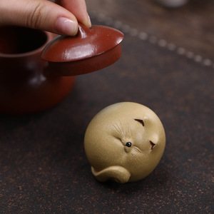 Figura de Gato de la Suerte de Zisha Yixing, Adorno de Té con Cabeza Redonda y Diseño de Gato Lindo - Product Image 4