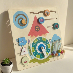 Juguetes educativos de madera multifuncionales Reloj Habilidades de la vida diaria Entrenamiento Tablero sensorial - Product Image 5