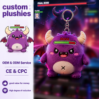 Porte-clés en peluche monstre de jeu violet, jouet personnalisé de personnage d'arcade pour les détaillants d'e-sport et les fournisseurs en gros
