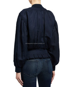 Chaqueta Bomber Negra Corta para Mujer, de Nailon/Algodón, Cortavientos, Transpirable, Corte Holgado, Asimétrica, Manga Larga, Cierre de Cremallera - Product Image 1