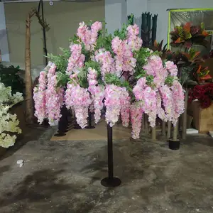 Árvore de flores de glicínias artificial inclinada para decoração de casamento, peças centrais de árvore de glicínias para mesa de casamento