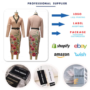 MBH2013 Robes de bureau pour femmes <span class=keywords><strong>Robe</strong></span> <span class=keywords><strong>moulante</strong></span> à manches longues col en V avec impression numérique Robes décontractées pour femmes avec ceinture libre - Product Image 3