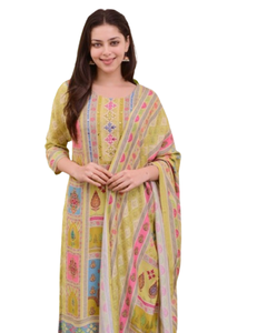 chinese dress ladies Green Rayon Printed Long Kurti with Dupatta  Saree.com