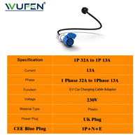 Adaptateur de chargeur EV WUFEN, prise UK vers CEE femelle, montage mural, 13A, monophasé, 7KW, IP54, Type 2, 110-250V AC