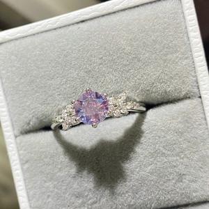 Bague en argent pur S925, design de niche, fleur de glace violette scintillante de rêve, zirconium, diamant de haute qualité, trésor coloré - Product Image 1