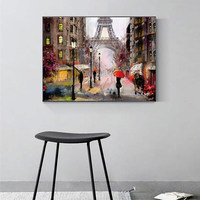 100% peint à la main Paris paysage abstrait peinture à l'huile impression réaliste de Rainy City Street Wall Art sur toile Base