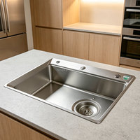 Évier de cuisine monobloc avec panneau incliné, sans robinet, évier de cuisine monobloc à monter en une seule pièce, évier de cuisine avec vidange de 185 mm