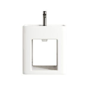 Lavabo Cuadrado de Cerámica Blanca para Montar en la Pared, con Estante de Almacenamiento, para Baños Pequeños y Apartamentos - Product Image 5