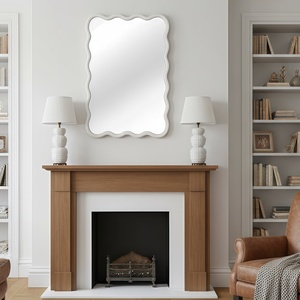 <b>White</b> Wavy <b>Rectangle</b> <b>Mirror</b> 24x36 Solid Wood Frame Decorative For Bedroom Bathroom Living Room Entryway - Product Image 3