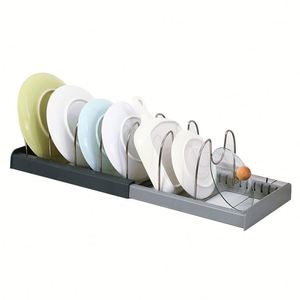Organisateur de couvercles de casseroles et de planches à découper gris, extensible et coulissant, avec compartiments ajustables - Product Image 2