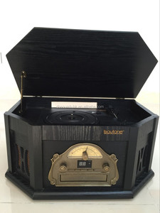 Tourne-disque <span class=keywords><strong>vinyle</strong></span> classique en bois au design vintage avec cornet de gramophone, radio FM <span class=keywords><strong>USB</strong></span>/SD - Product Image 4