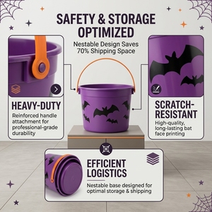Halloween Candy Bucket <strong>Trick</strong> or Treat Pail Pumpkin Basket Party Favor Container Holiday Storage Bin Gift Bag Festival <strong>Organizer</strong> - Product Image 3