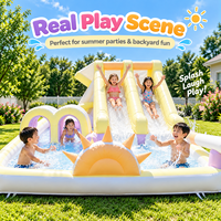 Parc aquatique gonflable double piste avec toboggan et piscine à éclaboussures pour enfants, idéal pour les fêtes en extérieur et la location commerciale