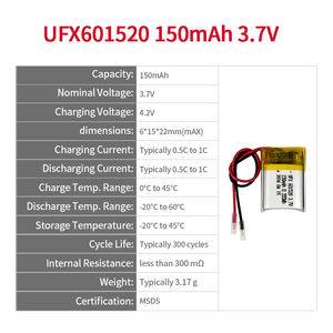 리포 배터리 UFX 601520 0.555Wh <span class=keywords><strong>3.7V</strong></span> 150mAh 장난감용 리포 배터리 - Product Image 2