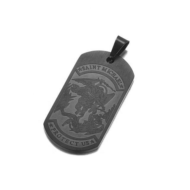 Yiwu Aceon Edelstahl Rechteck Zwei Seiten Ätzung Gravierte Bibel Text Sanity Michael Protect Us Angel Black Stamped Dog Tag