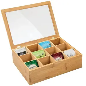 Bamboo Box With 12 Compartments Tea Coffee Box