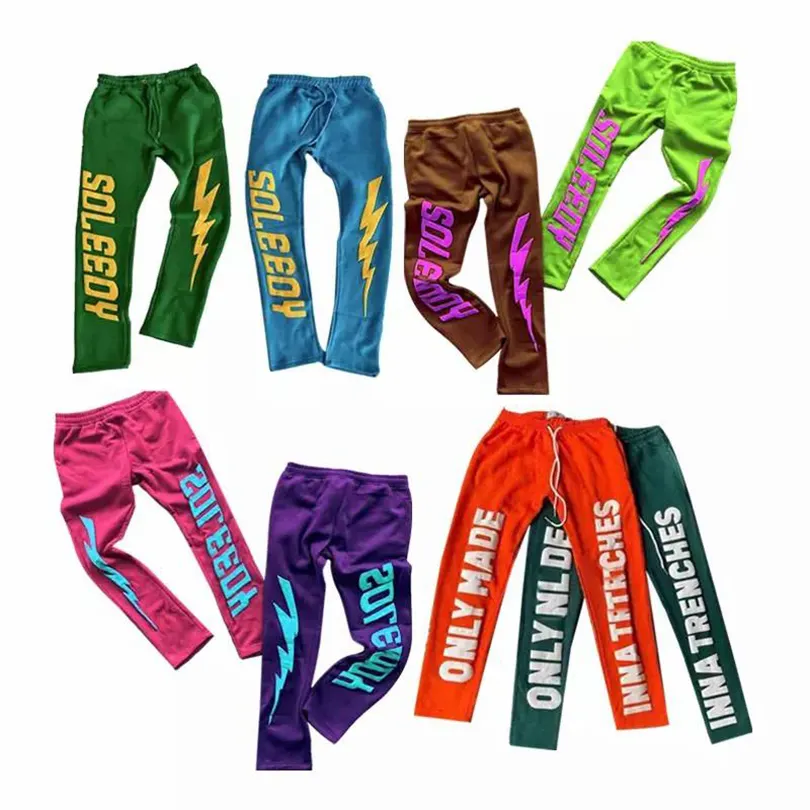 Heavyweight Puff Printing Mens Baggy Sweatpants French Terry Drawstring Trousers Stacked Men Sweat Pants