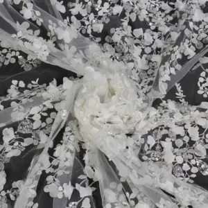 パール スパンコール レース生地 花柄 ストライプ フランス製 リバーレース素材 ウェディングドレス・イブニングドレス用 - Product Image 6