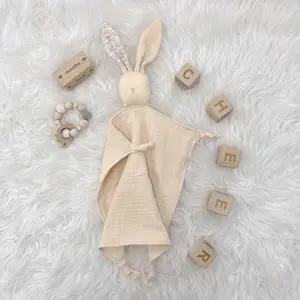 क्रेप कॉटन बनी कम्फ़र्टर नरम खरगोश शिशु उपयोग लार तौलिया सुरक्षा कंबल