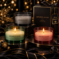 Bocal en verre coloré à profil bas de 700 ml, vert et rouge, pour bougie, idéal pour la collection de cadeaux de table de Thanksgiving