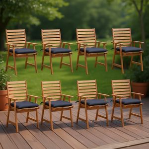 Chaises de salle à manger en bois d'acacia massif, 8 pièces, avec coussins, ensemble de meubles d'extérieur de qualité supérieure, chaise de jardin au design rustique - Product Image 2