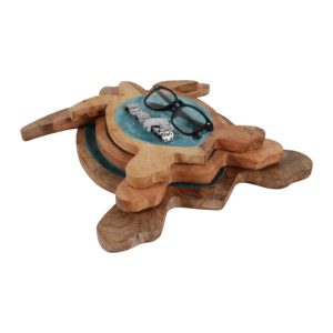 Set di 3 vassoi in legno a forma di tartaruga marina per decorazioni per la casa o portaoggetti per il bagno - Product Image 3
