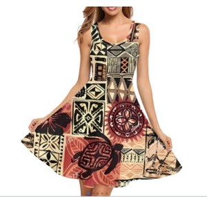 Elegante vestido <span class=keywords><strong>de</strong></span> <span class=keywords><strong>verano</strong></span> sin mangas para niñas Polinesia Tribal estampado Floral camiseta ecológica Casual suelto dulce Sling vestido - Product Image 3