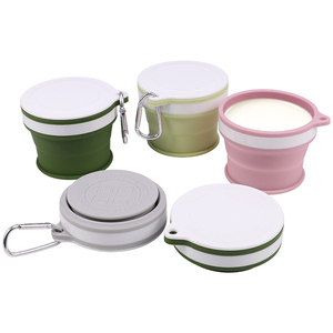 Ecológico 170ml/200ml taza de leche de silicona logotipo personalizado impreso plástico viaje plegable taza de café tazas con tapa y mosquetón - Product Image 1