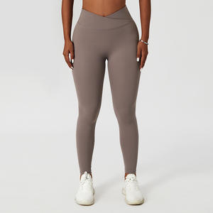 Leggings de sport pour femmes, coupe en V, <span class=keywords><strong>taille</strong></span> croisée, sensation de peau nue, contrôle du ventre, entraînement, course à pied - Product Image 3