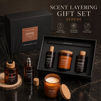 Coffret cadeau de parfum d'ambiance pour la maison en verre ambré, trois pièces, avec diffuseur à bâtonnets, bougie parfumée et spray d'ambiance