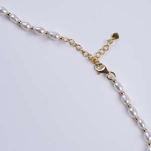 Últimos diseños de collar 4-4,5mm perla de agua dulce de arroz natural con oro 925 conjunto de joyería de Collar de plata - Product Image 6