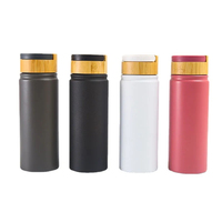 Botol minum 2023 ml dinding ganda, botol minum termos Stainless Steel 500ml mulut lebar, botol minum vakum tutup bambu