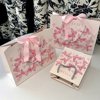 Tas Hadiah Kertas Kraft Premium Pink Butterfly dengan Penutup Magnetik, Pegangan Pita, Tahan Air, Dapat Digunakan Kembali untuk Kosmetik, Perhiasan, Belanja