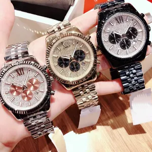 High quality luxury MK men's watch with multi-color steel strap.simple three eye pointer. starry quartz watch Jam Tangan Lelaki