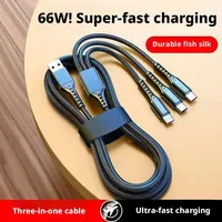 Câble de charge rapide 3 en 1, chargeur universel multi-ports, gaine en nylon tressé pour connecteurs Type C Micro USB, charge rapide