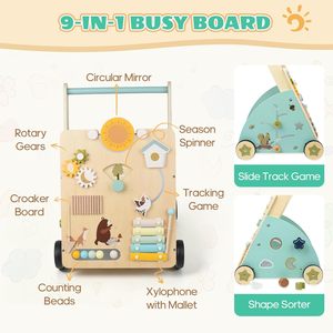 Marche-bébé musical en bois certifié pour les 25-36 mois, développe les capacités motrices et stimule l'apprentissage de la poussée et du tirage - Product Image 3
