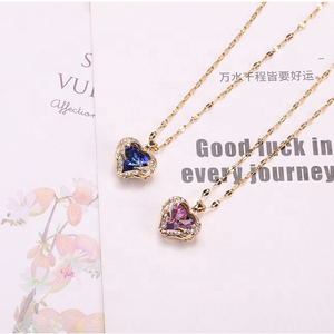 Colorido océano corazón colgante mujer chapado en oro amor titanio acero cerradura cadena Micro incrustaciones collar de circón - Product Image 5