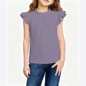 2026 New Style Girls <strong>Top</strong> <strong>Flutter</strong> <strong>Sleeve</strong> Wholesale Customized Solid Colors Printed Toddlers Girls Kids Casual Summer Cotton <strong>Tops</strong> - Product Image 2