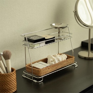 Zinc Alloy Corner Modern Double-layer Cosmetic Countertop Storage Rack <b>Kitchen</b> Bathroom Drain Multi-purpose - Product Image 4