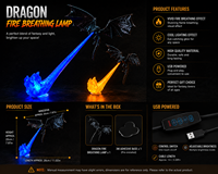 Lampe LED Dragon Volant Alimentée par USB, Effet de Flamme, Veilleuse Créative Dragon Fantastique, Décoration de Bureau