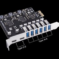 Tarjeta Adaptadora de PCIE a USB3.2 Tipo C, 6 Puertos USB A, 2 Puertos USB C a PCI-E X1 X4 X8 X16, Adaptador de Conversión para Panel Frontal de PC, Tarjeta de Expansión