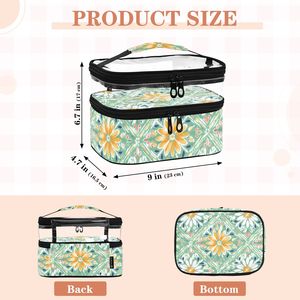 Green Daisy Printed Custom Makeup <b>Bag</b> for Women Wholesale Double Layer Clear Top Cosmetic Pouch Waterproof Toiletry <b>Wash</b> <b>Bag</b> - Product Image 2