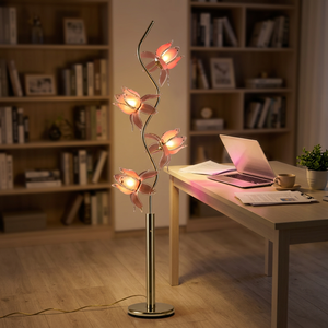 Contemporary 4 Heads Lotus <b>Standing</b> <b>Lamp</b> S Shaped Gold Pole Acrylic Petal <b>Shade</b> Living Room Decor <b>Lamp</b> - Product Image 5