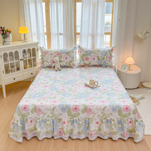 Extra Large <strong>Size</strong> 100% Pure Cotton Printed Bed Skirt Romantic Ruffled Lace Edge Dust Mattress Cover <strong>Valance</strong> for <strong>King</strong> Mattress - Product Image 3