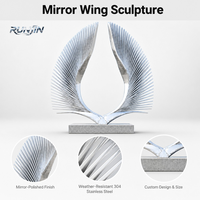 Grande sculpture d'extérieur en acier inoxydable, ailes d'ange miroir, lame abstraite, pour place publique, monument, art architectural, fabrication sur mesure
