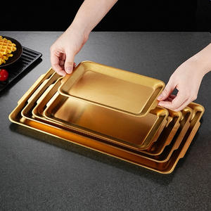 <span class=keywords><strong>Assiette</strong></span> rectangulaire en acier inoxydable de style américain doré de luxe coréen pour barbecue, collation, nourriture occidentale, décoration artisanale - Product Image 3