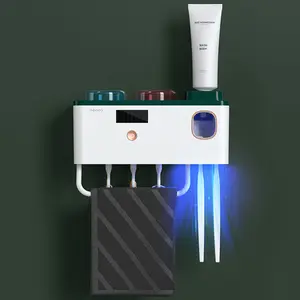 Dispenser di dentifricio, portaspazzolino da bagno, Set di spremiagrumi e supporto per dentifricio automatico (2/3/4 portaspazzole), bianco
