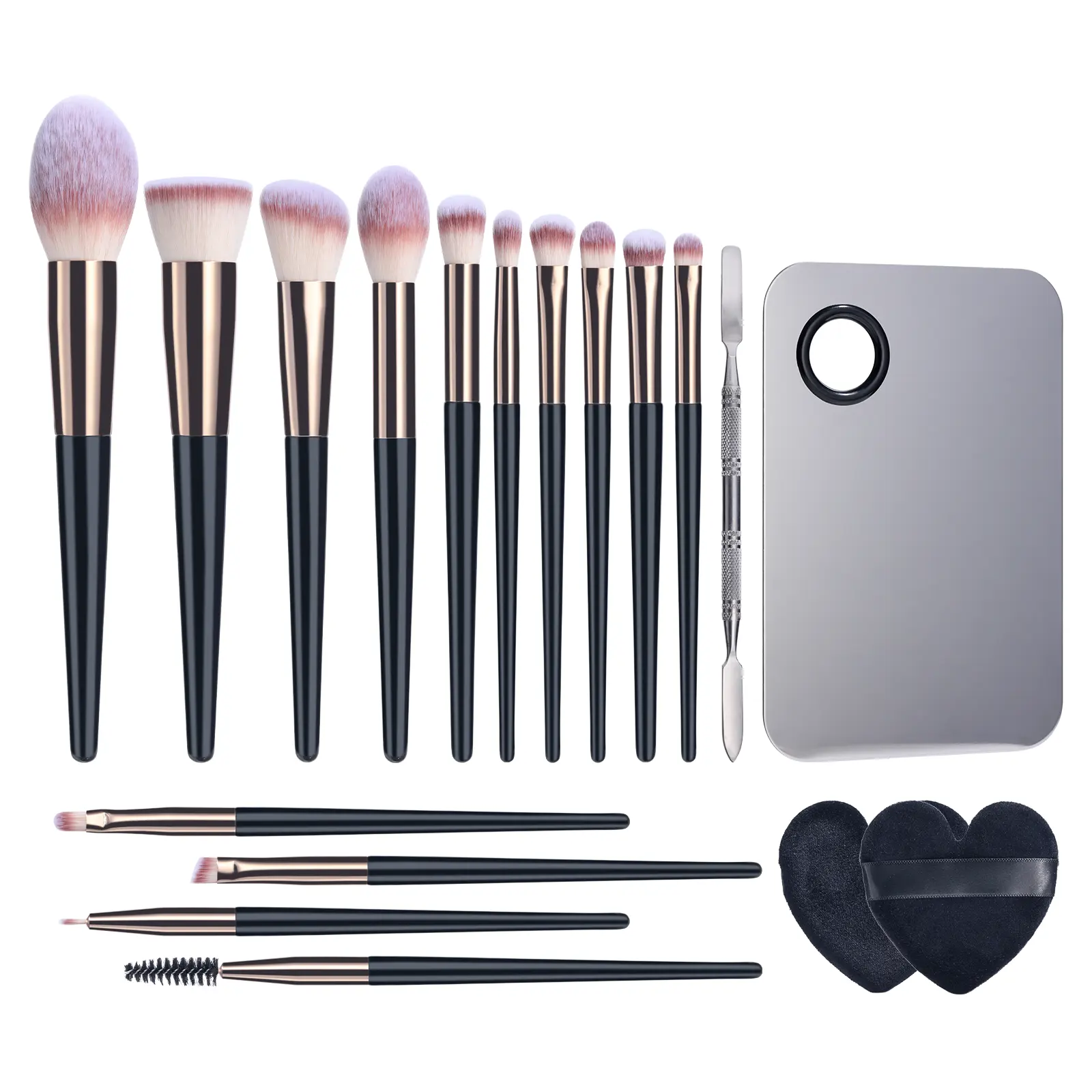 Professional Set Color Palette and Powder Puffs in High Aesthetics 10 Makeup Brushes